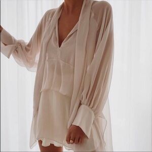 Zara Flowing Chiffon Cream Mini Dress Top Free People Boho Bloggers M NWOT